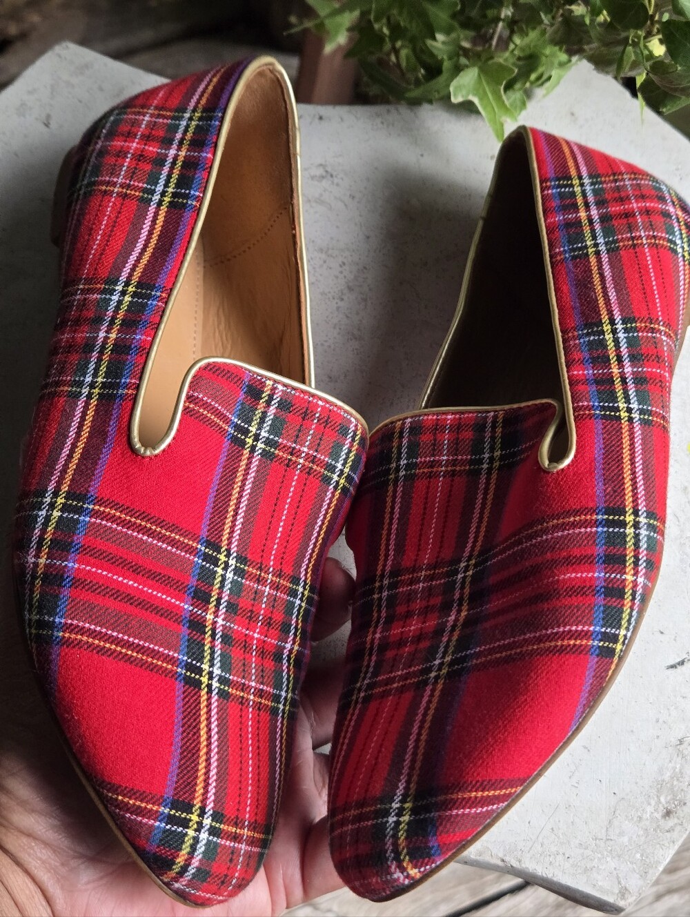 J. Crew Stewart Red Tartan Plaid Smoking Loafer Size 6.5 - Picture 3 of 9